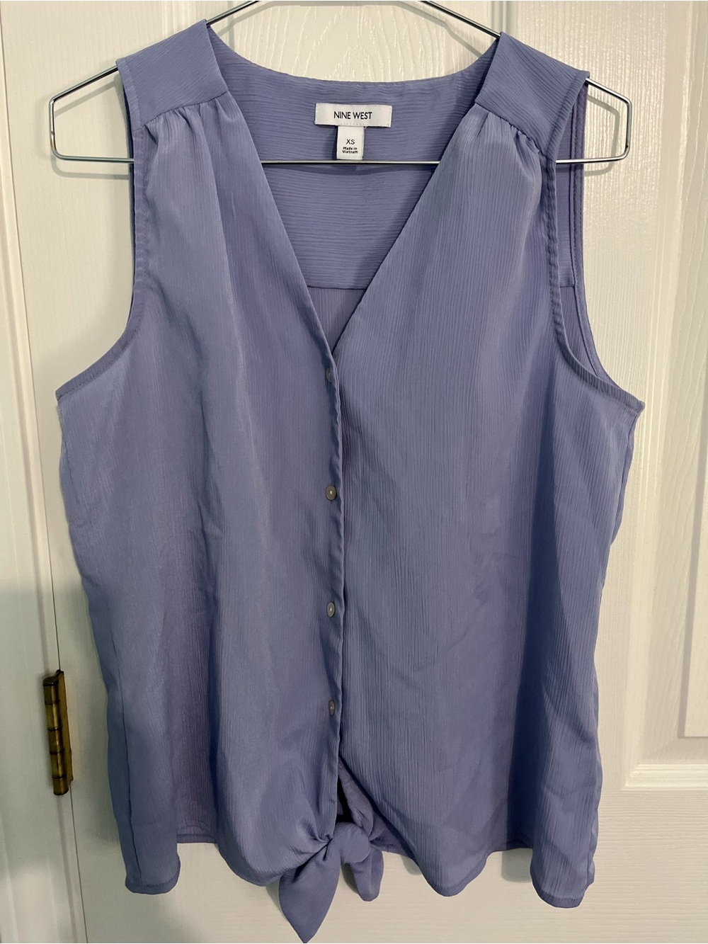 Nine West Lavender-Blue Tie-Front V-Neck Sleeveless Top